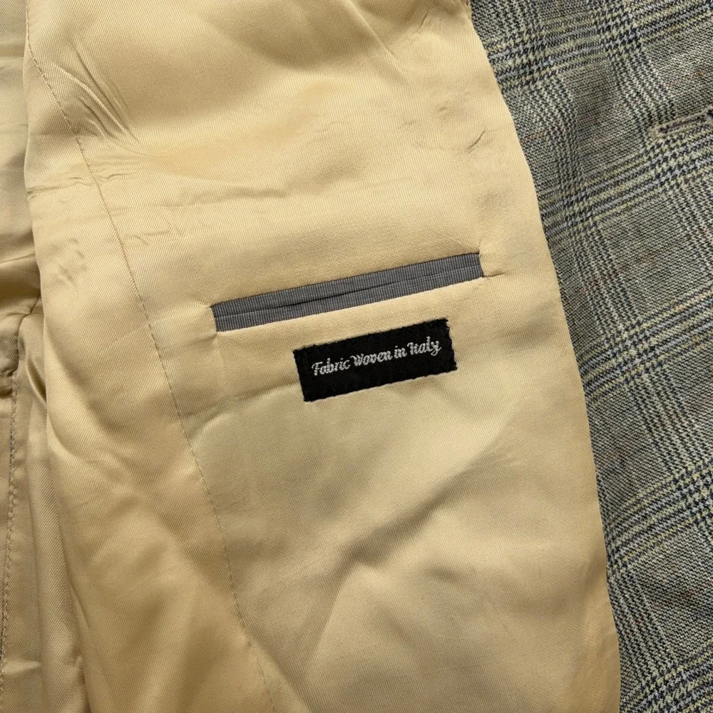 Jack Victor Sport Coat Glen Plaid Bamboo Blazer Grey Tan Mens 42R Blazer